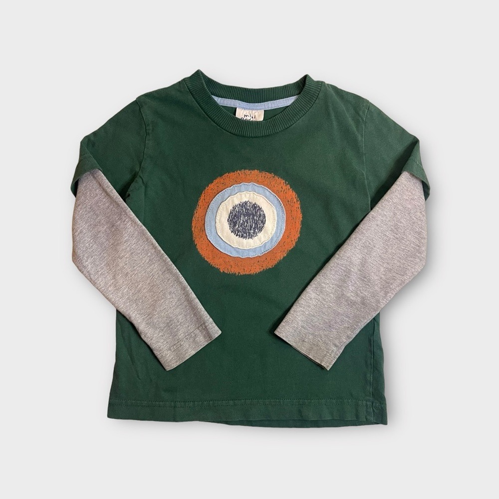 Mini Boden Bulls Eye Applique Long Sleeve Green Shirt